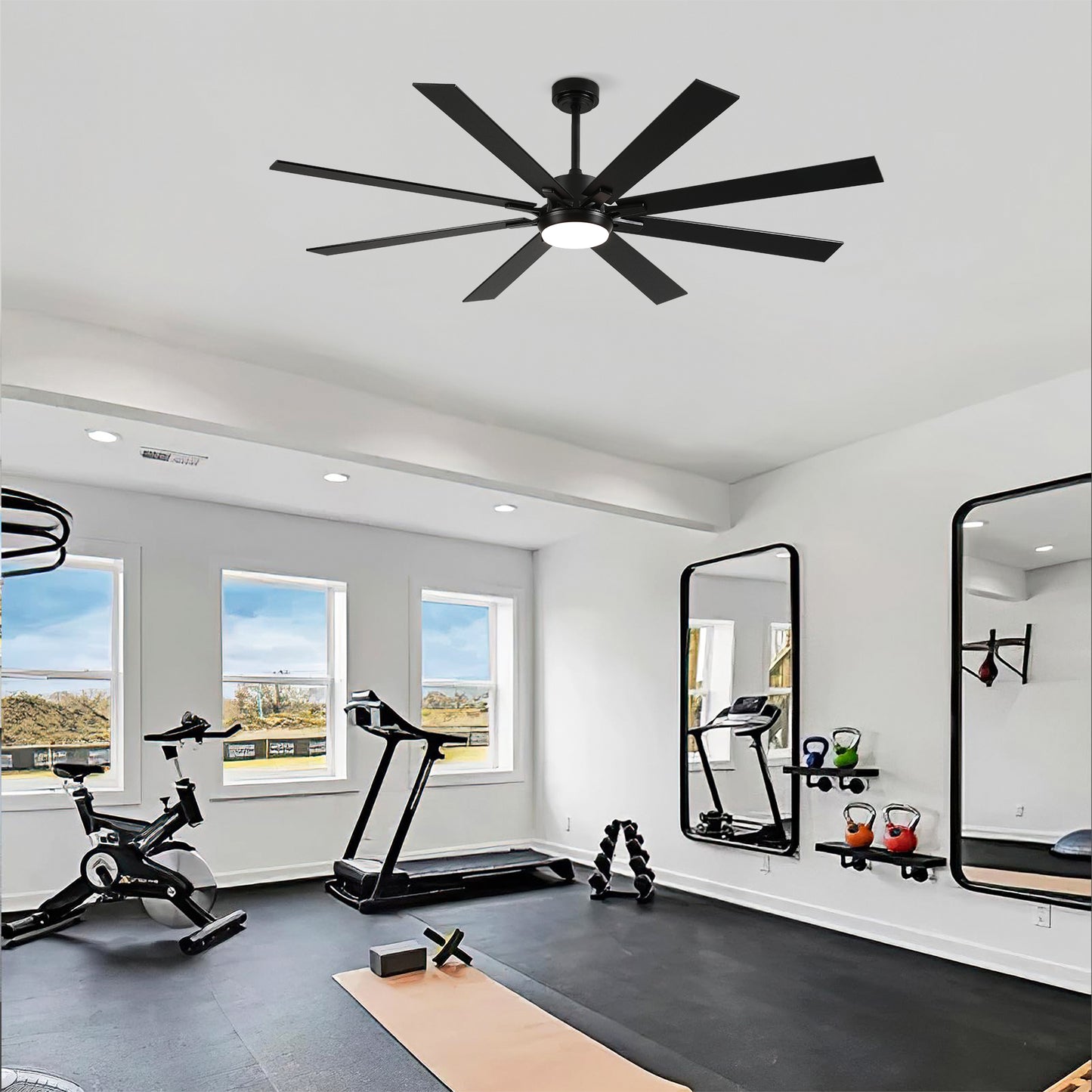 72" Matte Black 8-Blade Ceiling Fan with Dimmable LED - view 12