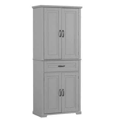 72" Gray Tall Bathroom Cabinet with 4 Doors and Drawer