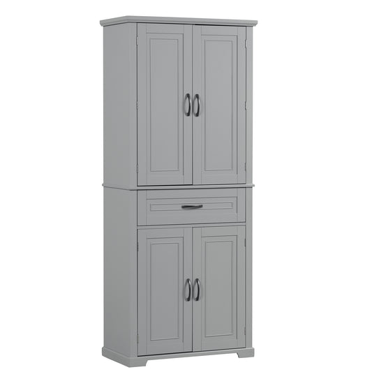 72" Gray Tall Bathroom Cabinet with 4 Doors and Drawer
