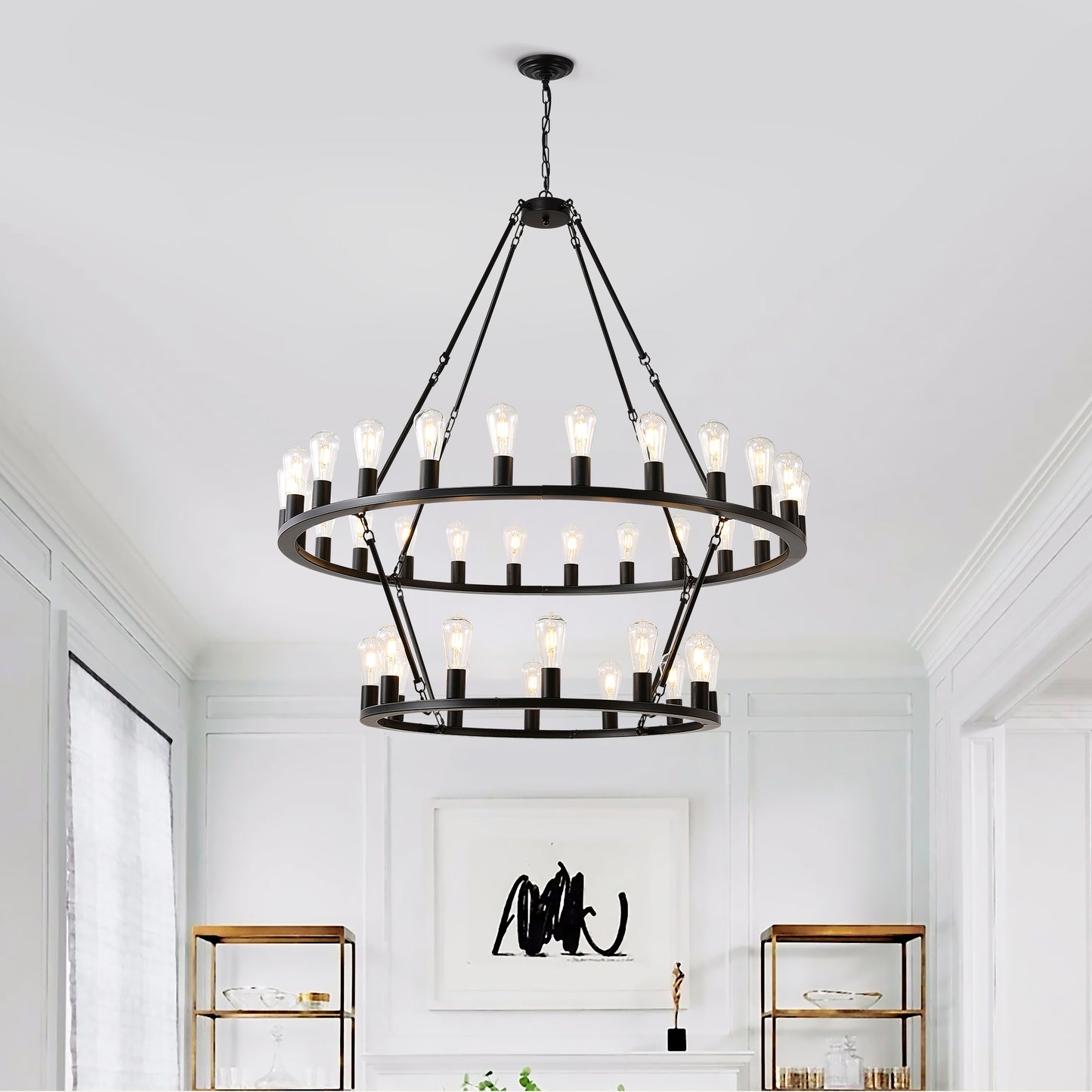 52" 2-Tier Wagon Wheel Farmhouse Chandelier, 36-Light - view 4