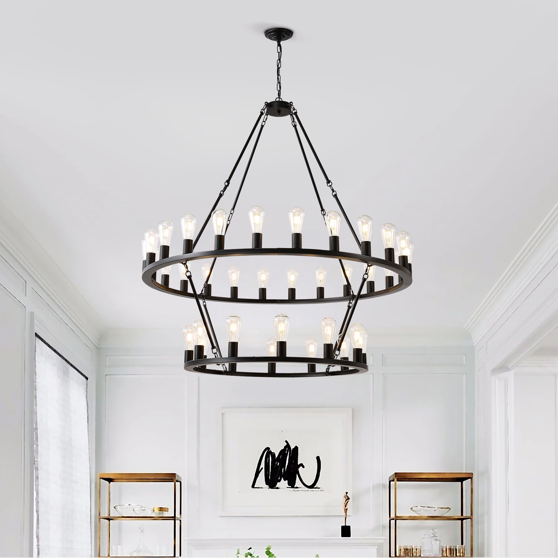 52" 2-Tier Wagon Wheel Farmhouse Chandelier, 36-Light - view 4