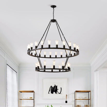 52" 2-Tier Wagon Wheel Farmhouse Chandelier, 36-Light - view 4