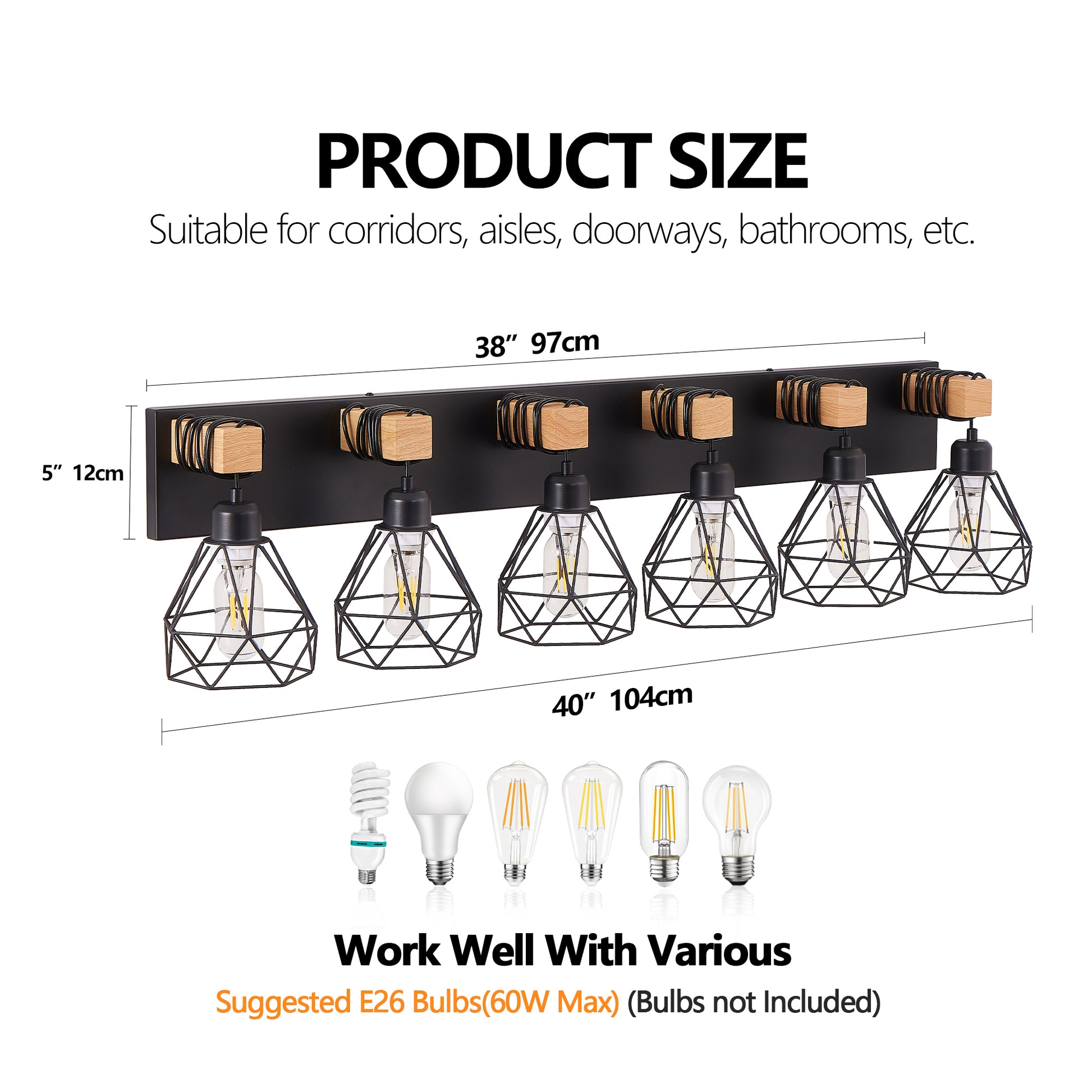 38" 6-Light Black Geometric Cage Vanity Light - view 9