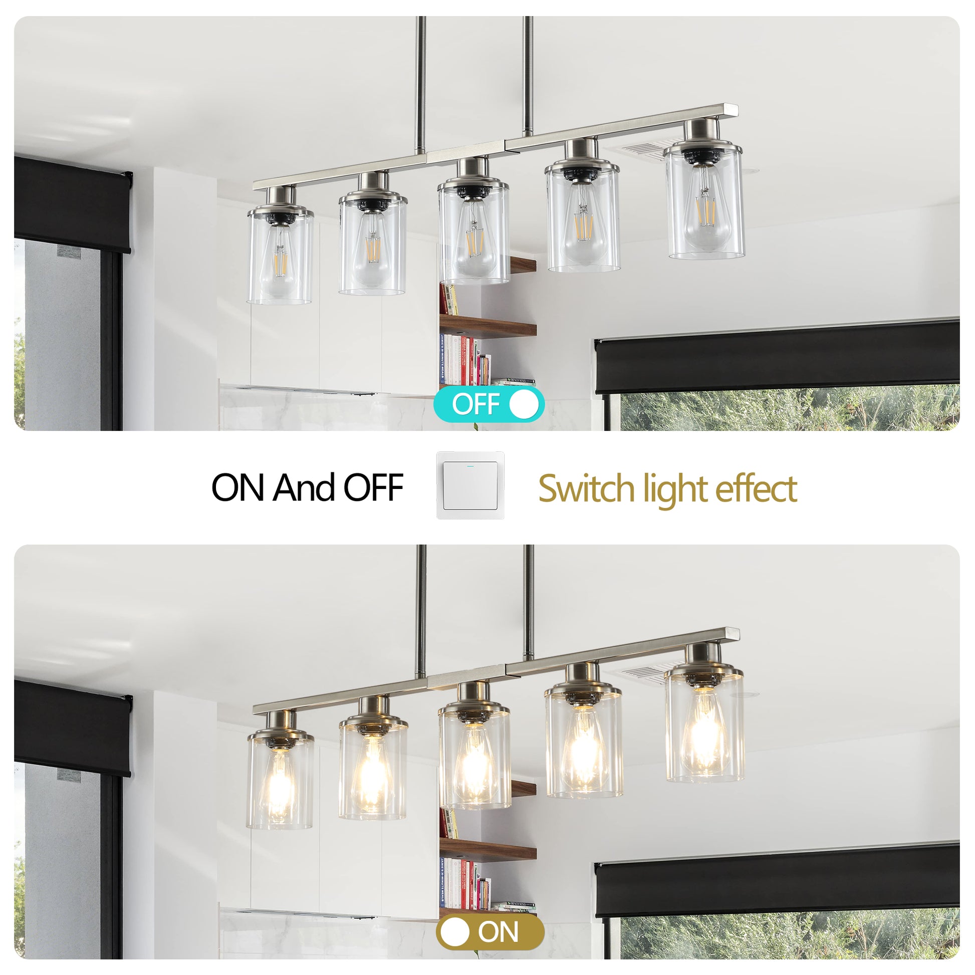 37" Brushed Nickel 5-Light Chandelier with Glass Shades - view 4