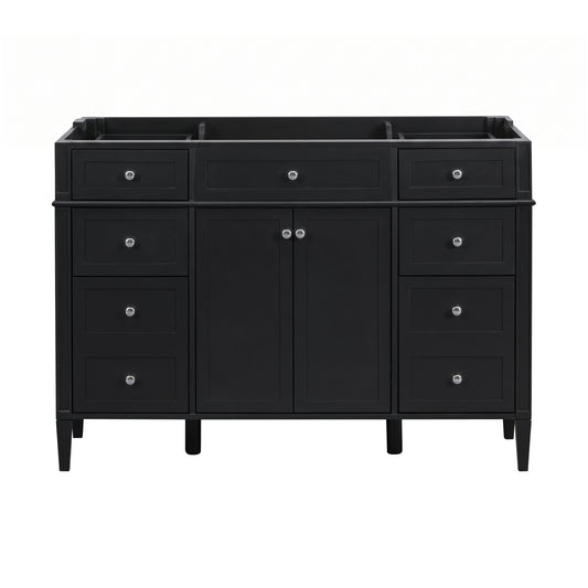 48" Black Bathroom Vanity Base Only with 2 Doors and 6 Drawers