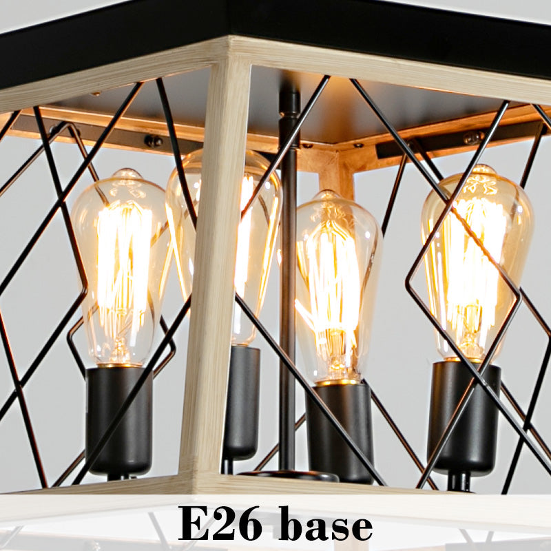 16" 4-Light Oak Industrial Cage Chandelier - view 7