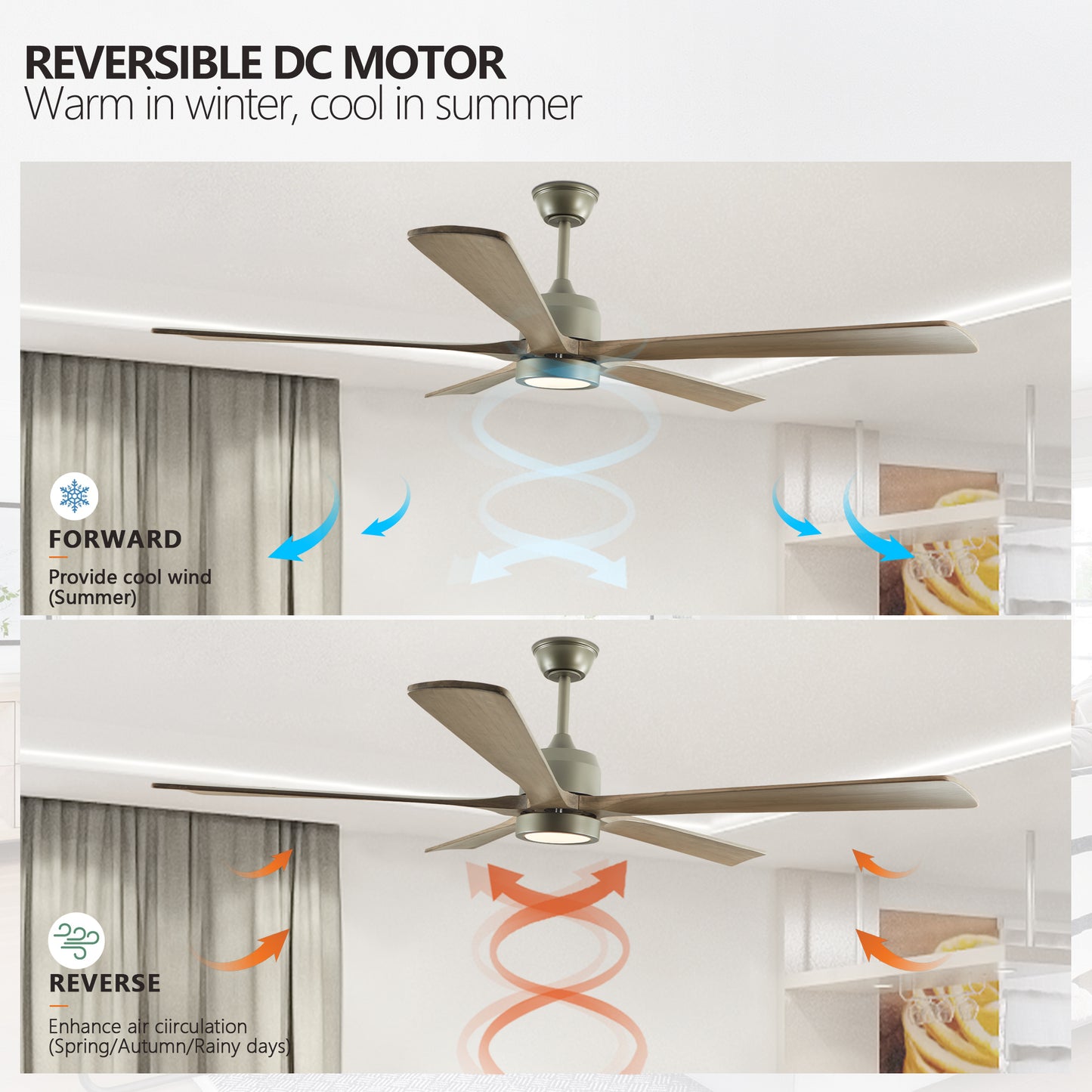 60" Olive Green Wood Ceiling Fan with Remote - view 5