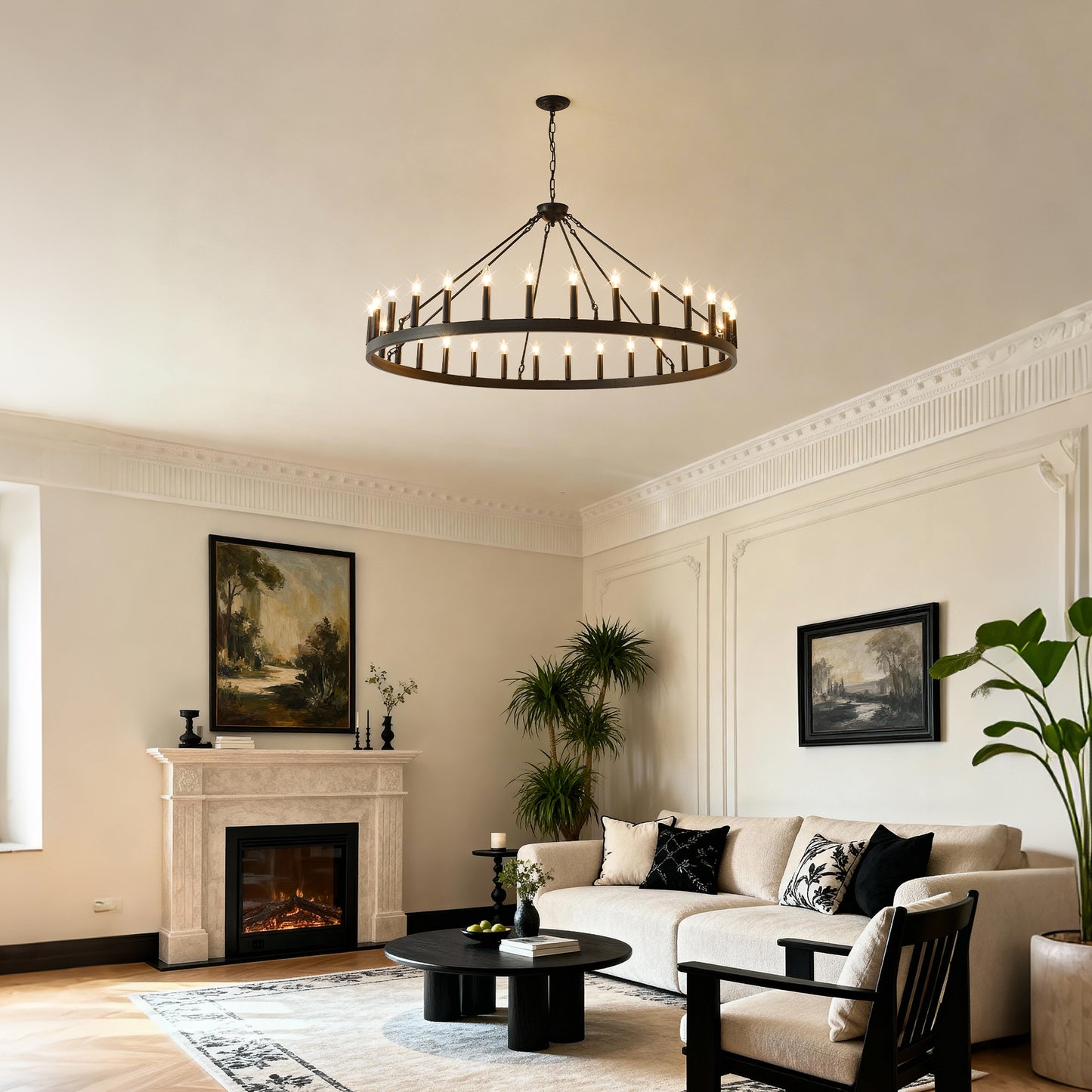 53.15" Matte Black Wagon Wheel Chandelier, 30-Light - view 6