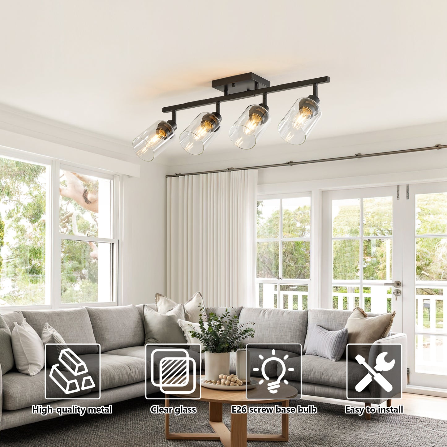 4-Light Black Track Light with Clear Glass Shades - view 5