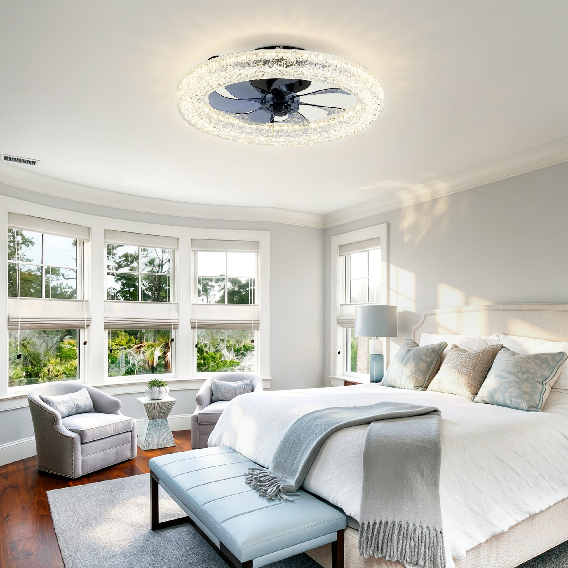 Matte Black Acrylic Ice Brick Ceiling Fan with Dimmable LED - view 4