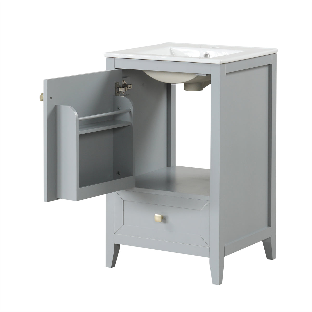20" Gray Bathroom Vanity with Ceramic Sink, Door & Drawer