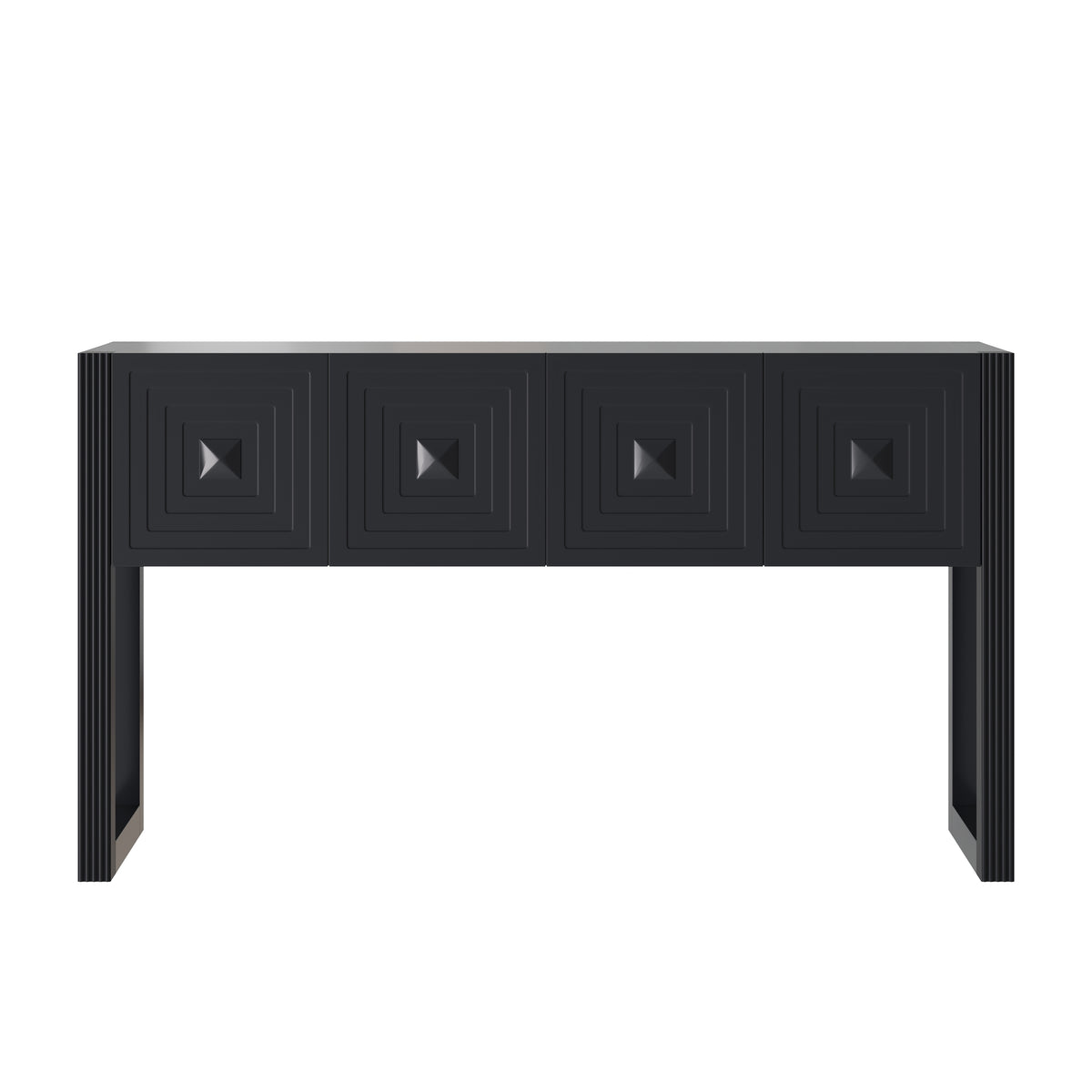 55" Black Geometric Carved Console Table with 3 Drawers