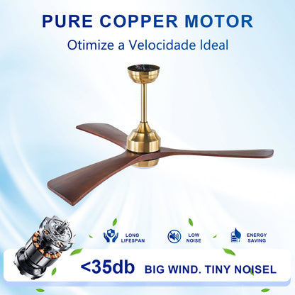 52" Gold Solid Wood Ceiling Fan with Remote - view 13