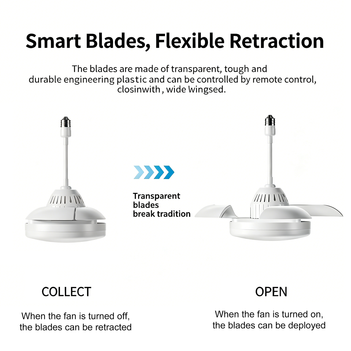 White Retractable Blade Ceiling Fan with Remote - view 3