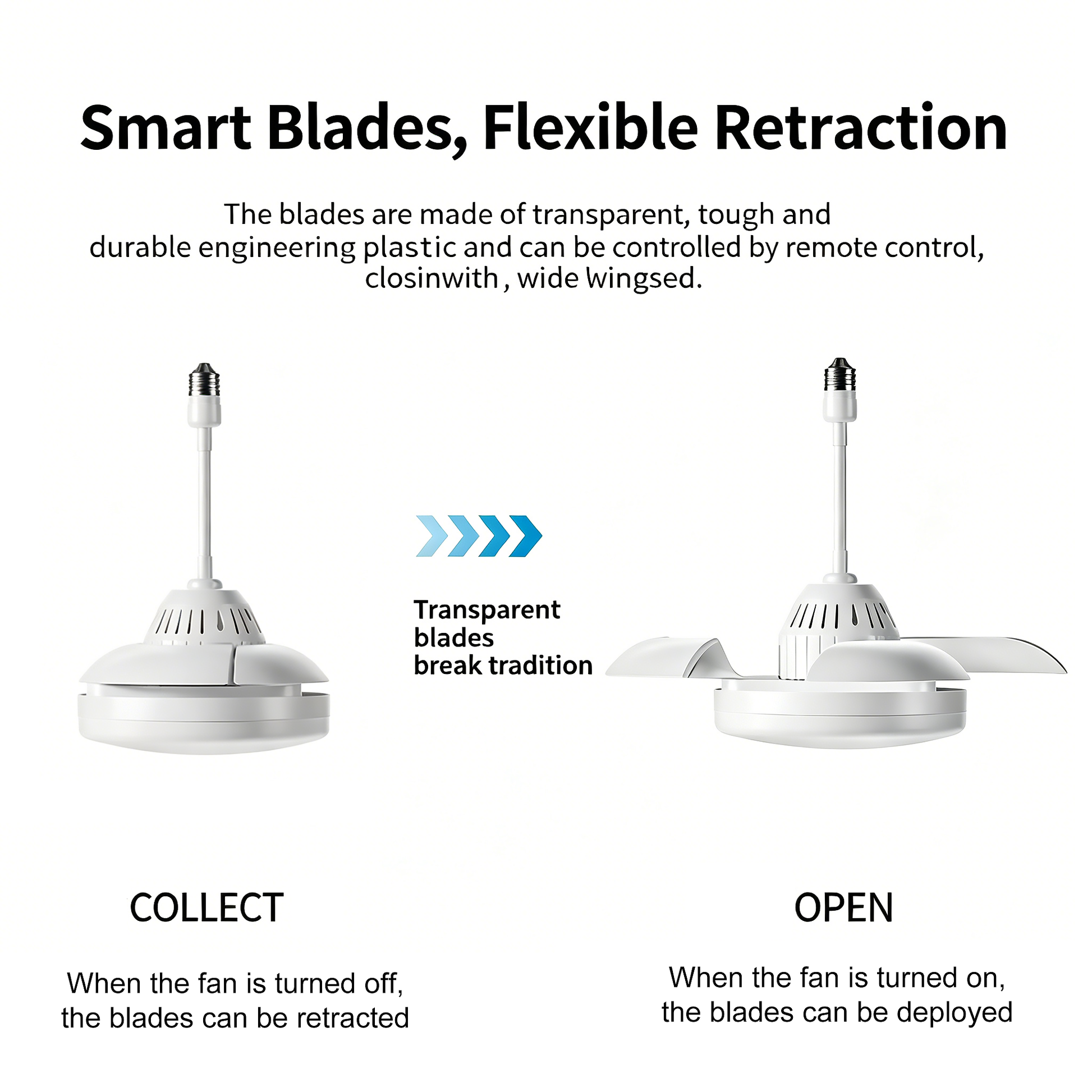 White Retractable Blade Ceiling Fan with Remote - view 3
