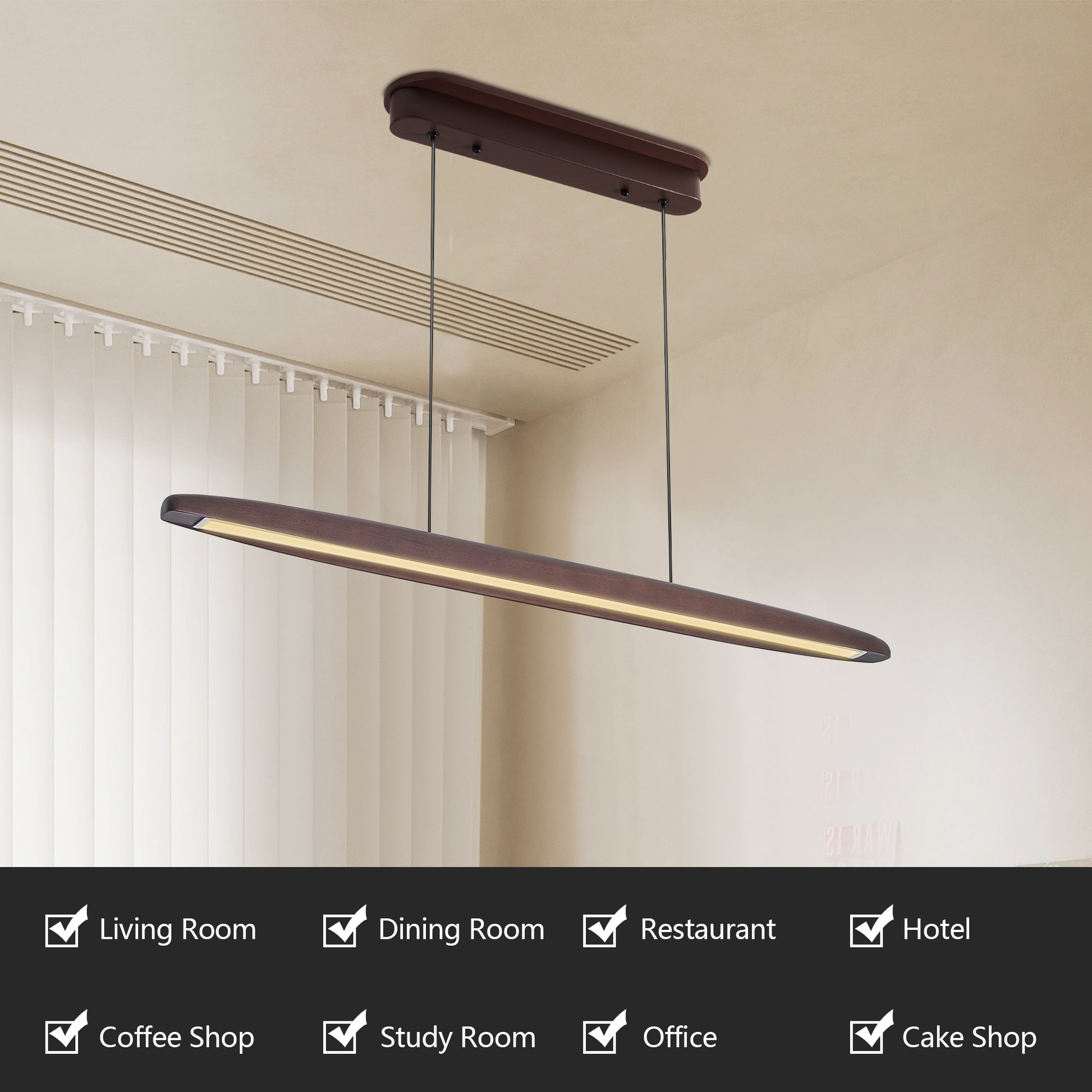 51" Walnut Wood Pendant Light with Remote - view 6