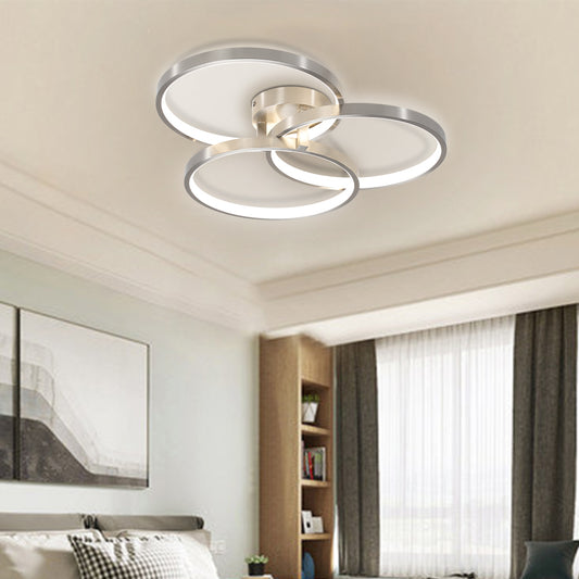 20" Brushed Nickel 3-Ring LED Flush Mount Ceiling Light