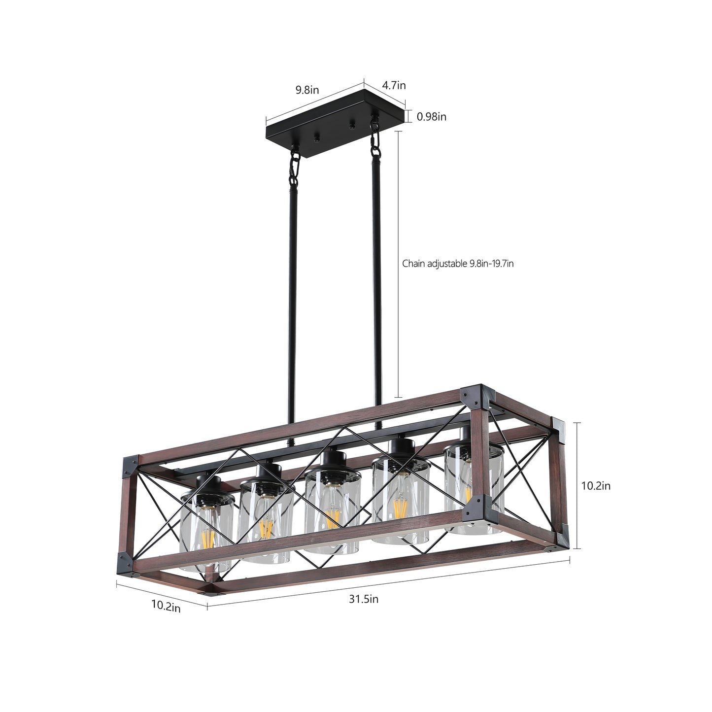 32" Red Wood Farmhouse 5-Light Rectangle Chandelier - view 9