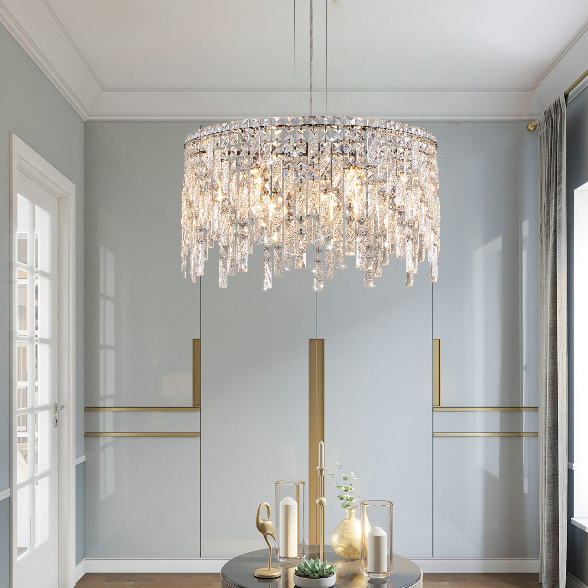 24" Modern Round Silver Crystal Chandelier - view 7