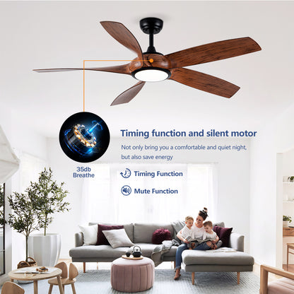 56" 5-Blade Matte Black & Wood Ceiling Fan with Remote - view 13