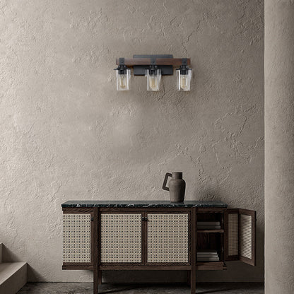 19" 3-Light Walnut Farmhouse Vanity Light with Glass Shades - view 6