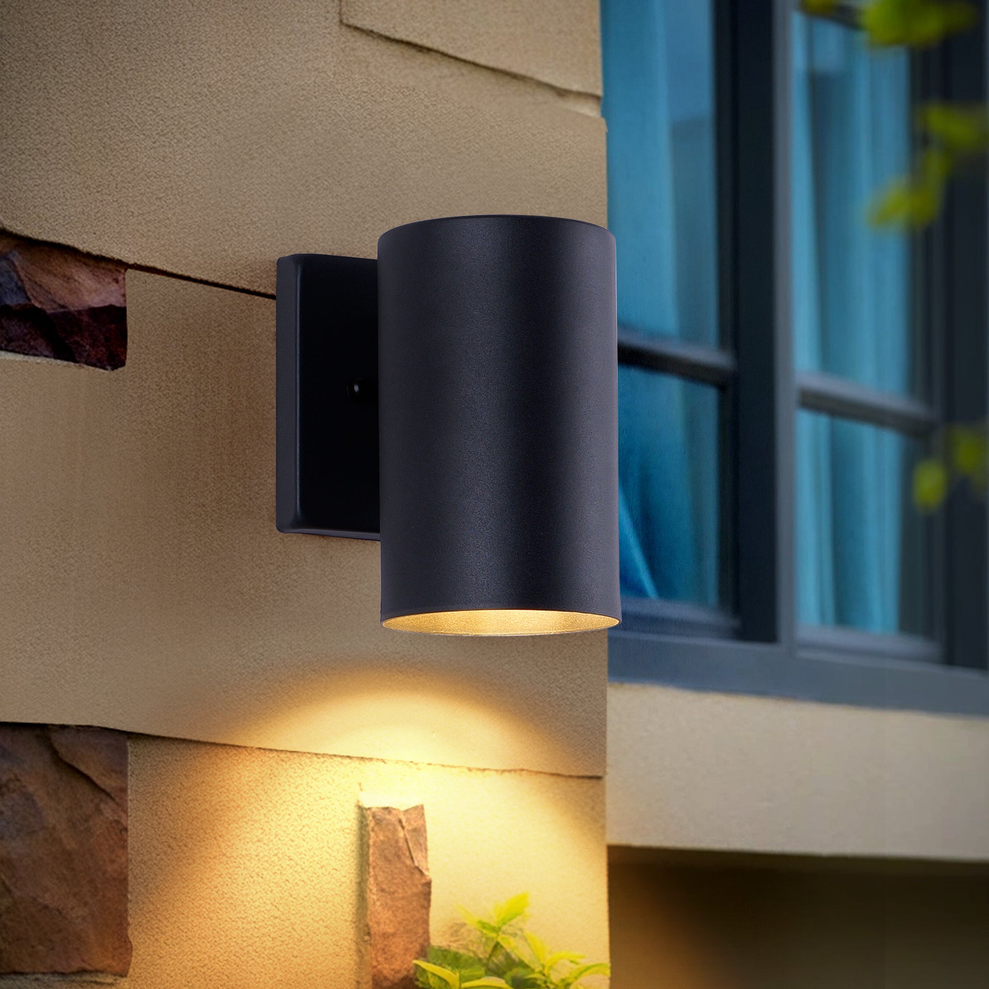 7" Black Cylinder Outdoor Wall Light, Set of 2 - view 2