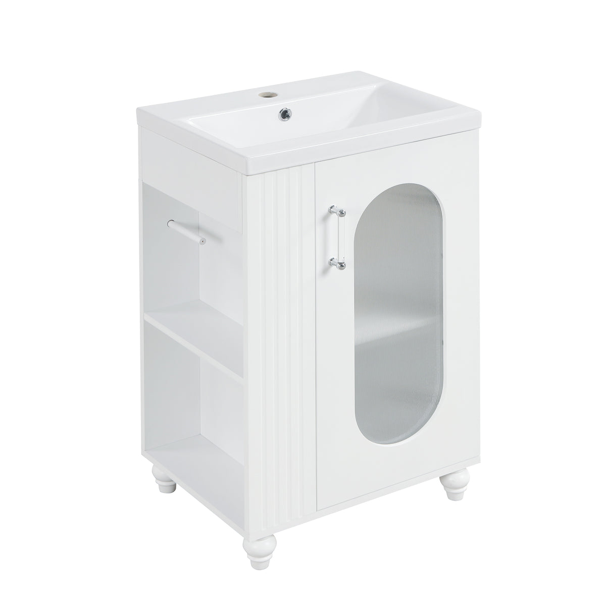 20" White Bathroom Vanity with Ceramic Sink and Open Side Shelves