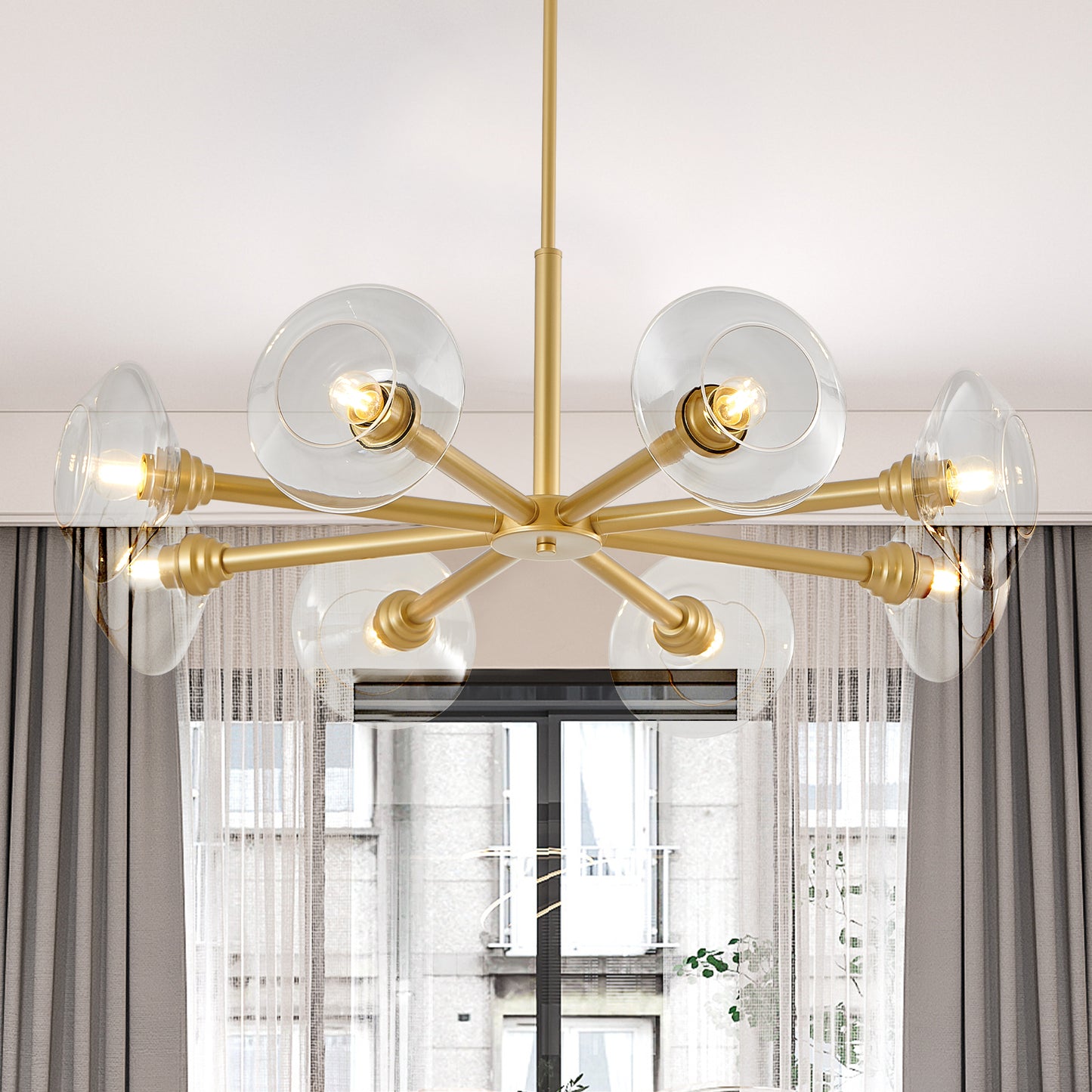 36" 8-Light Gold Sputnik Chandelier with Clear Glass - view 4