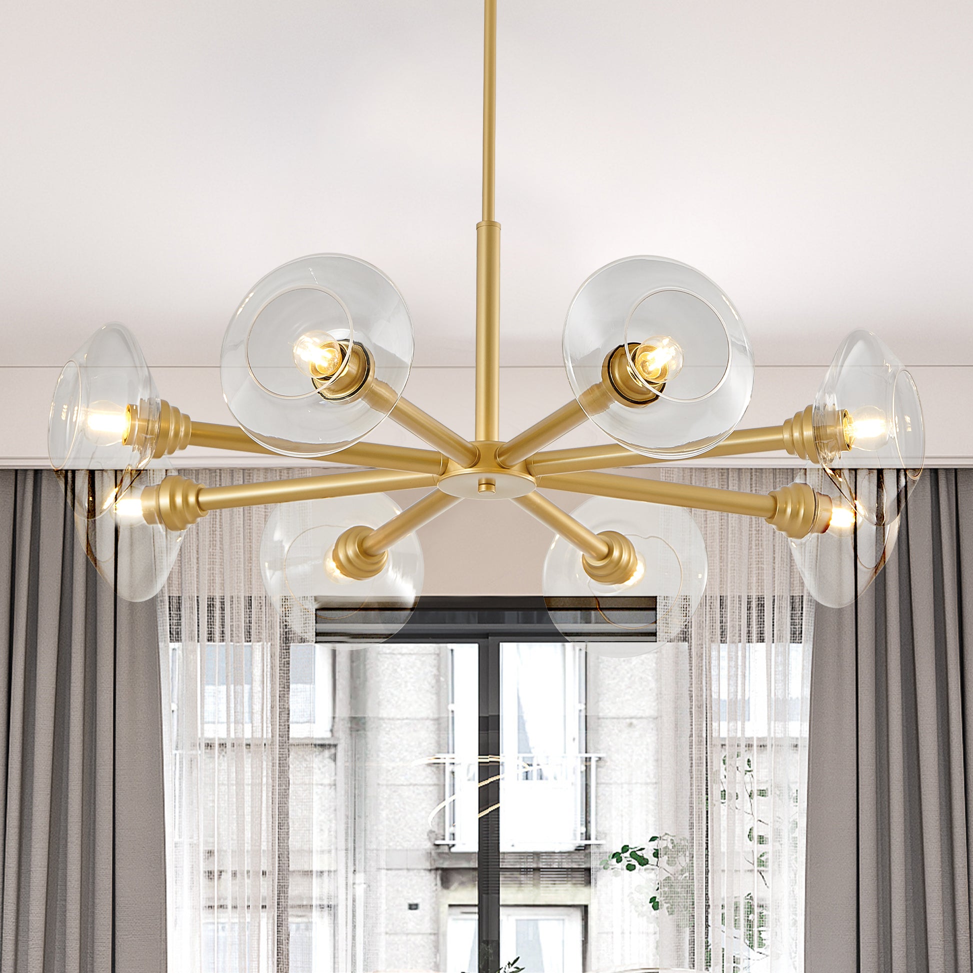 36" 8-Light Gold Sputnik Chandelier with Clear Glass - view 4