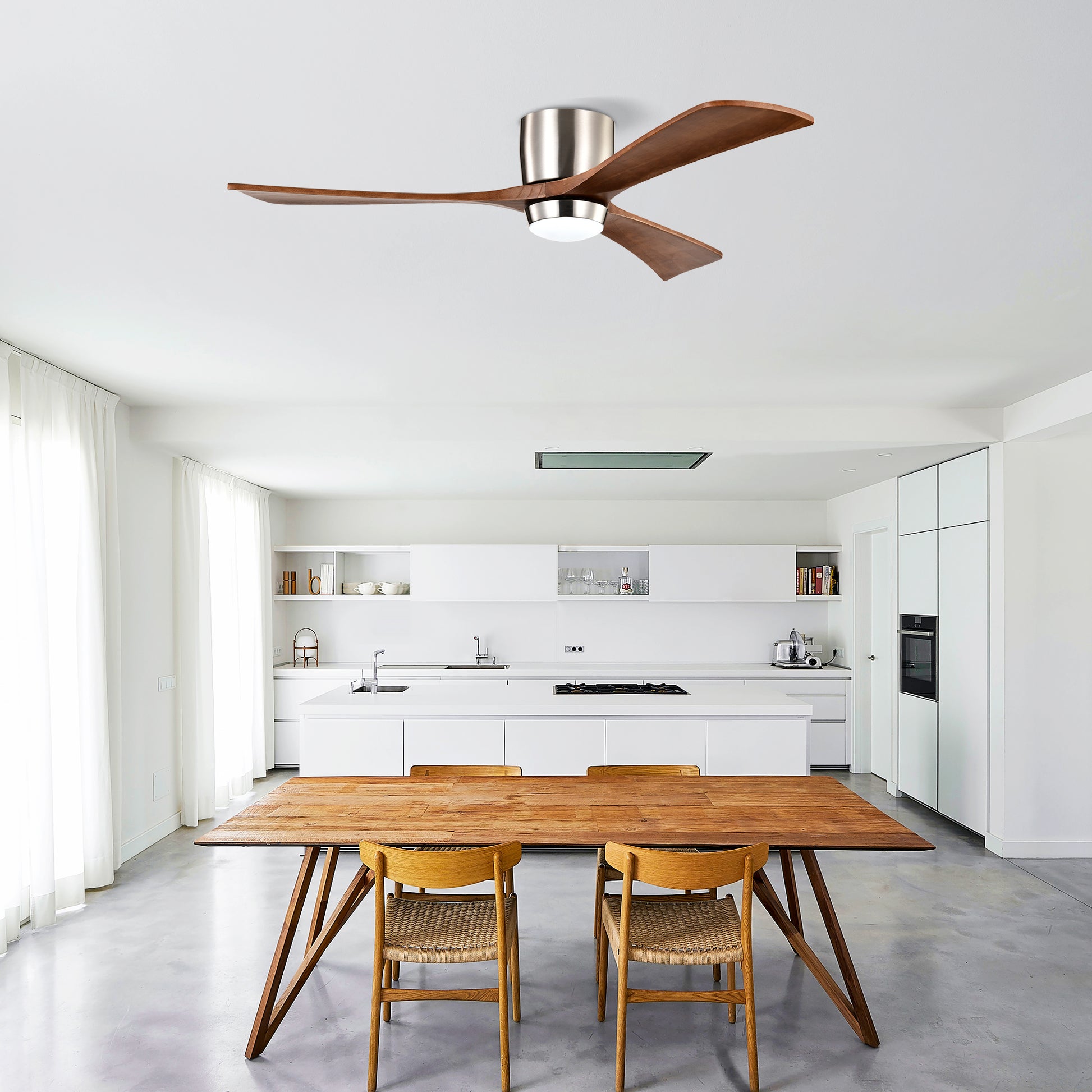 52" Nickel Flush Mount Wood Ceiling Fan with Remote - view 6