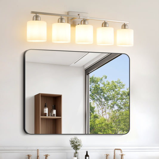 5-Light Brushed Nickel Vanity Wall Light with Frosted Glass