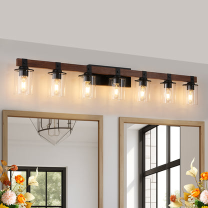 50" 7-Light Farmhouse Vanity Light with Wood Accent - view 2