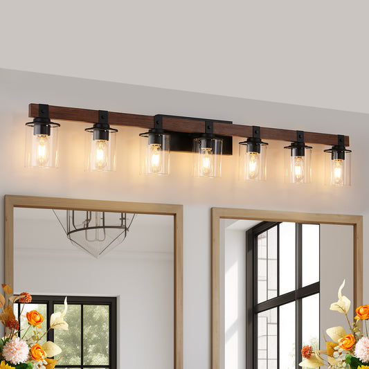 50" 7-Light Farmhouse Vanity Light with Wood Accent - view 2