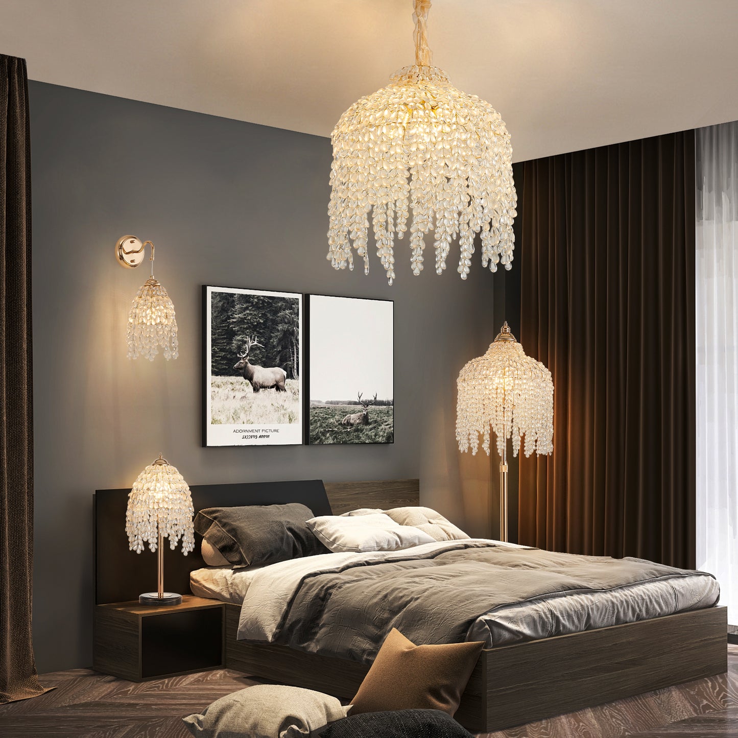 3-Light Gold Waterfall Crystal Floor Lamp - view 5