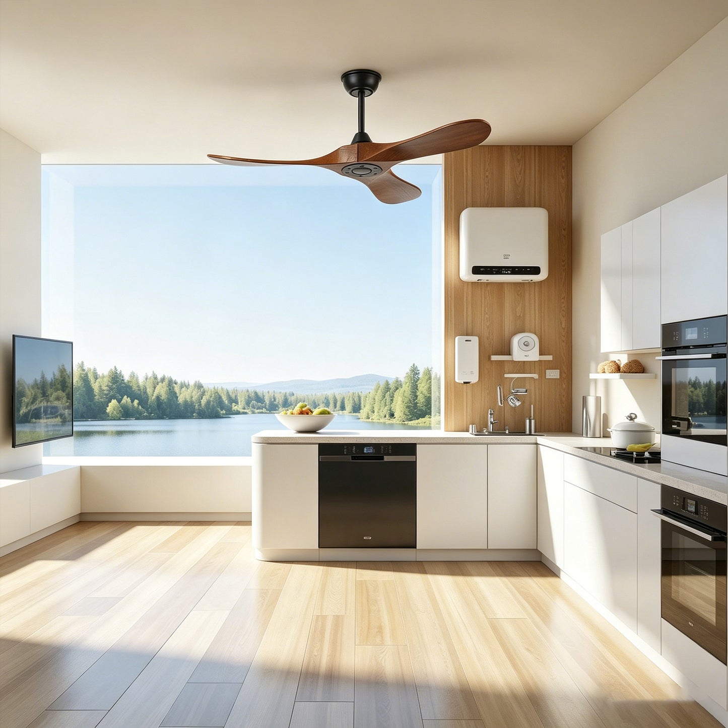42" Matte Black Solid Wood Ceiling Fan with Remote - view 6