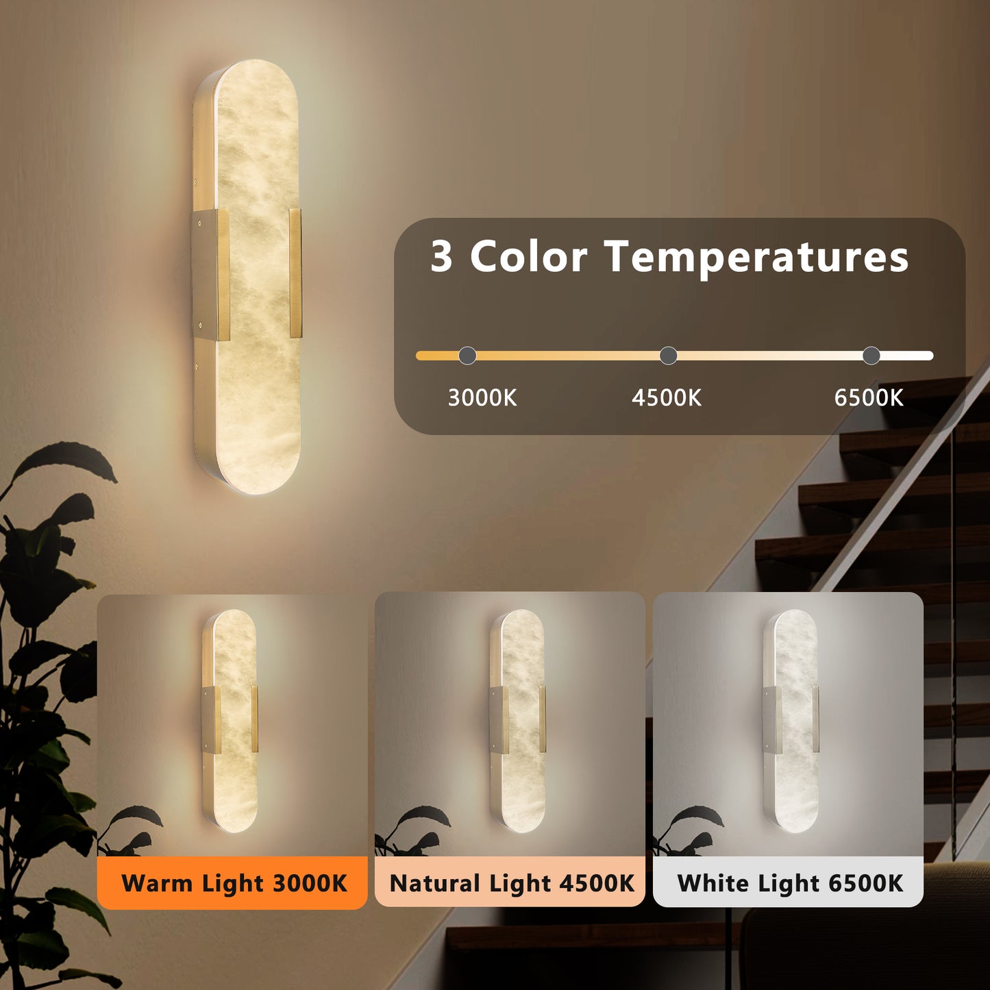 19.7" Gold Natural Marble Wall Light, Set of 2 - view 6
