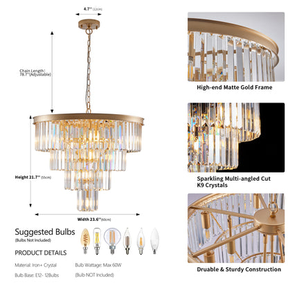 24" 4-Tier Gold Crystal Chandelier - view 8