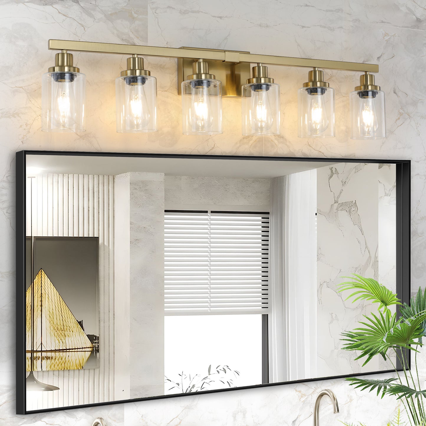 37" 6-Light Gold Vanity Light with Clear Glass