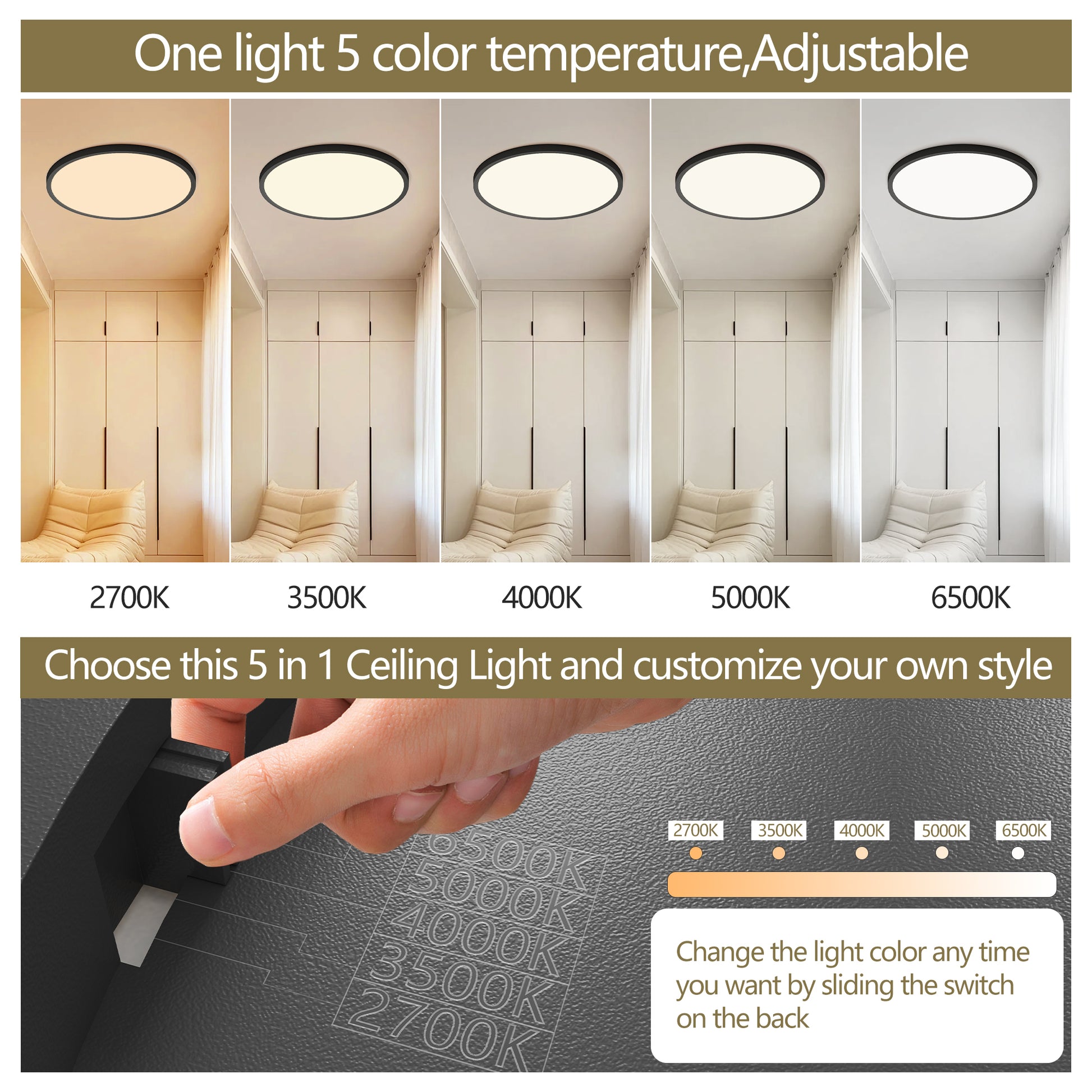 16" Black Dimmable LED Flush Mount Ceiling Light, 4-Pack - view 3