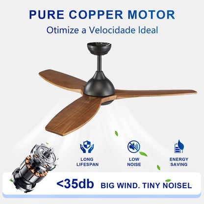 52" Matte Black & Wood Ceiling Fan with Light - view 13