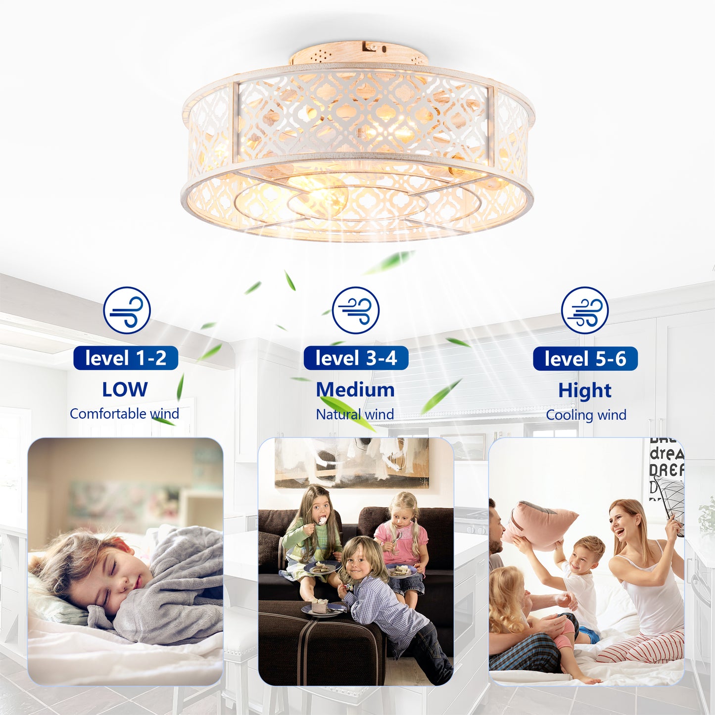20" Retro White Flower Caged Flush Mount Ceiling Fan - view 13
