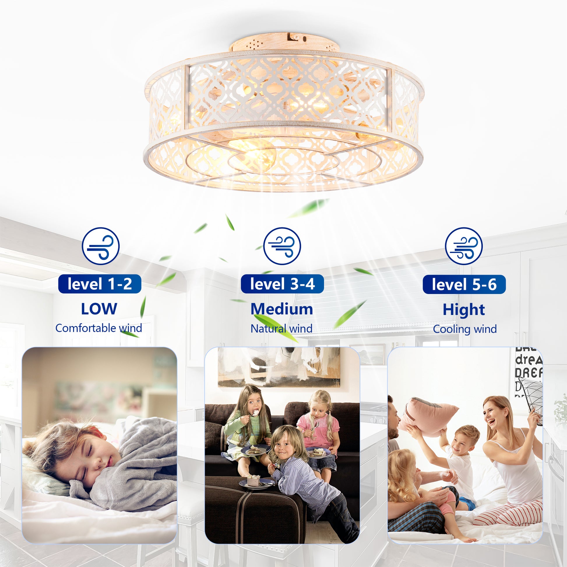 20" Retro White Flower Caged Flush Mount Ceiling Fan - view 13