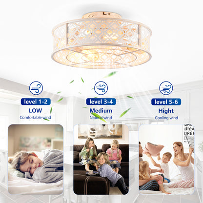 20" Retro White Flower Caged Flush Mount Ceiling Fan - view 13