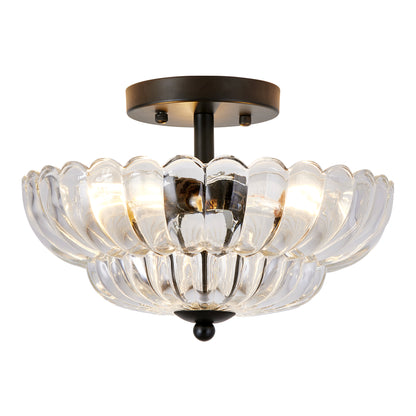 3-Light Black Smoky Gray Glass Semi Flush Mount Ceiling Light - view 10