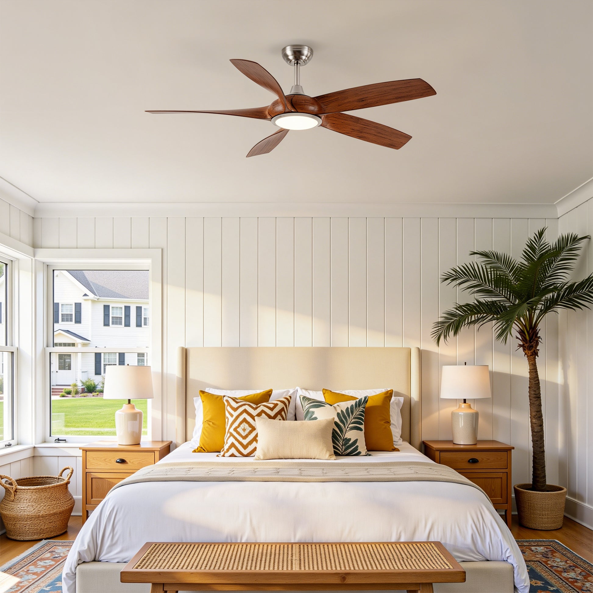 56" Nickel & Wood 5-Blade Ceiling Fan with Remote - view 5