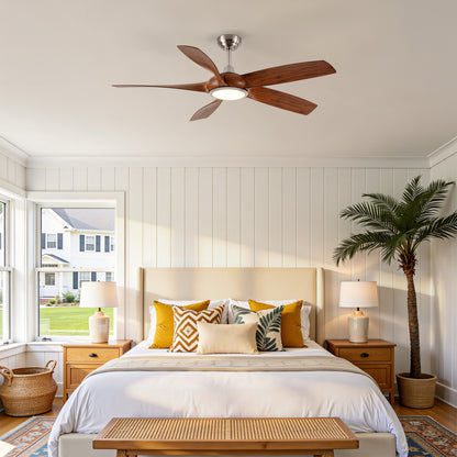 56" Nickel & Wood 5-Blade Ceiling Fan with Remote - view 5