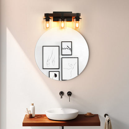 19" 3-Light Walnut Farmhouse Vanity Light with Glass Shades
