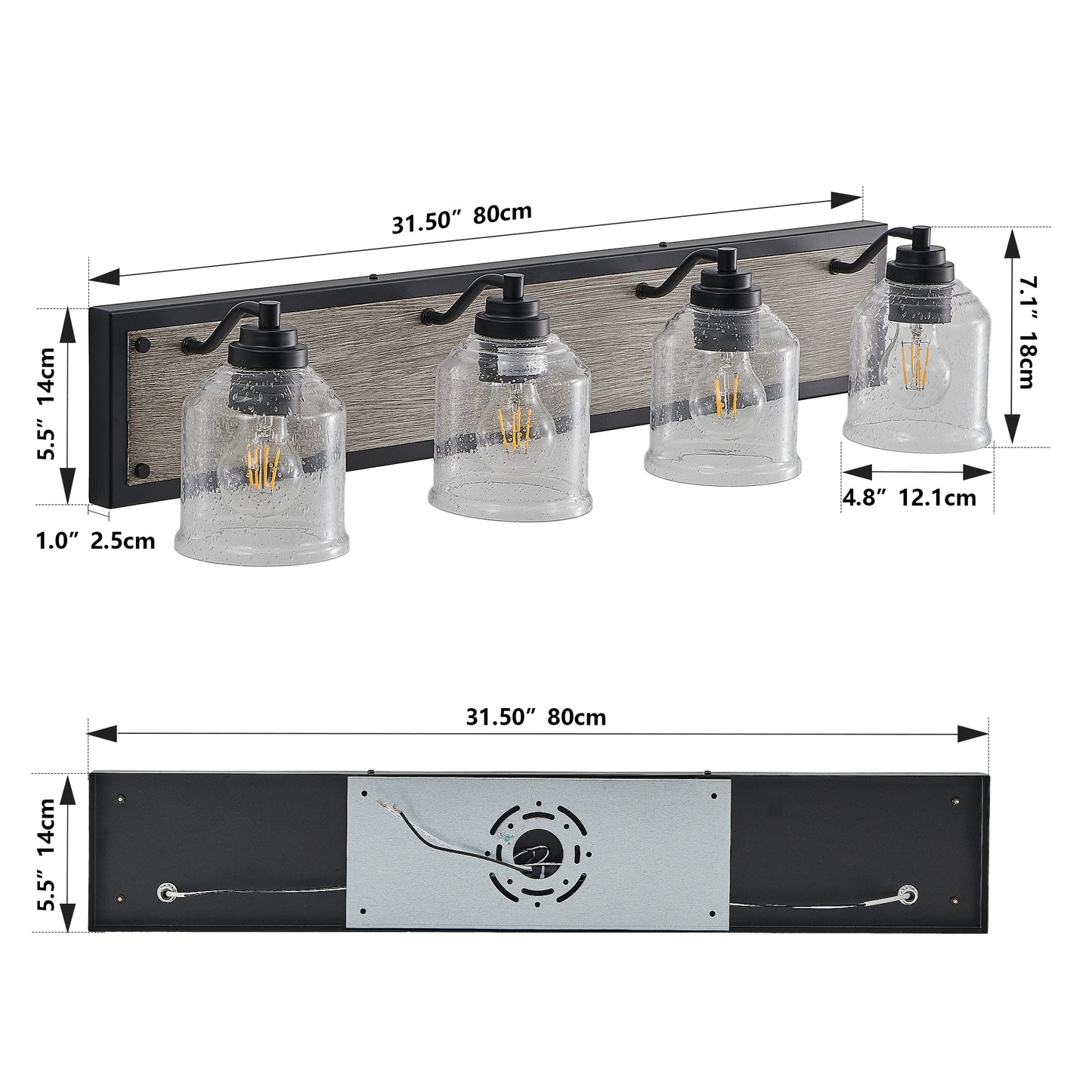 32" 4-Light Black & Wood Farmhouse Vanity Light - view 9