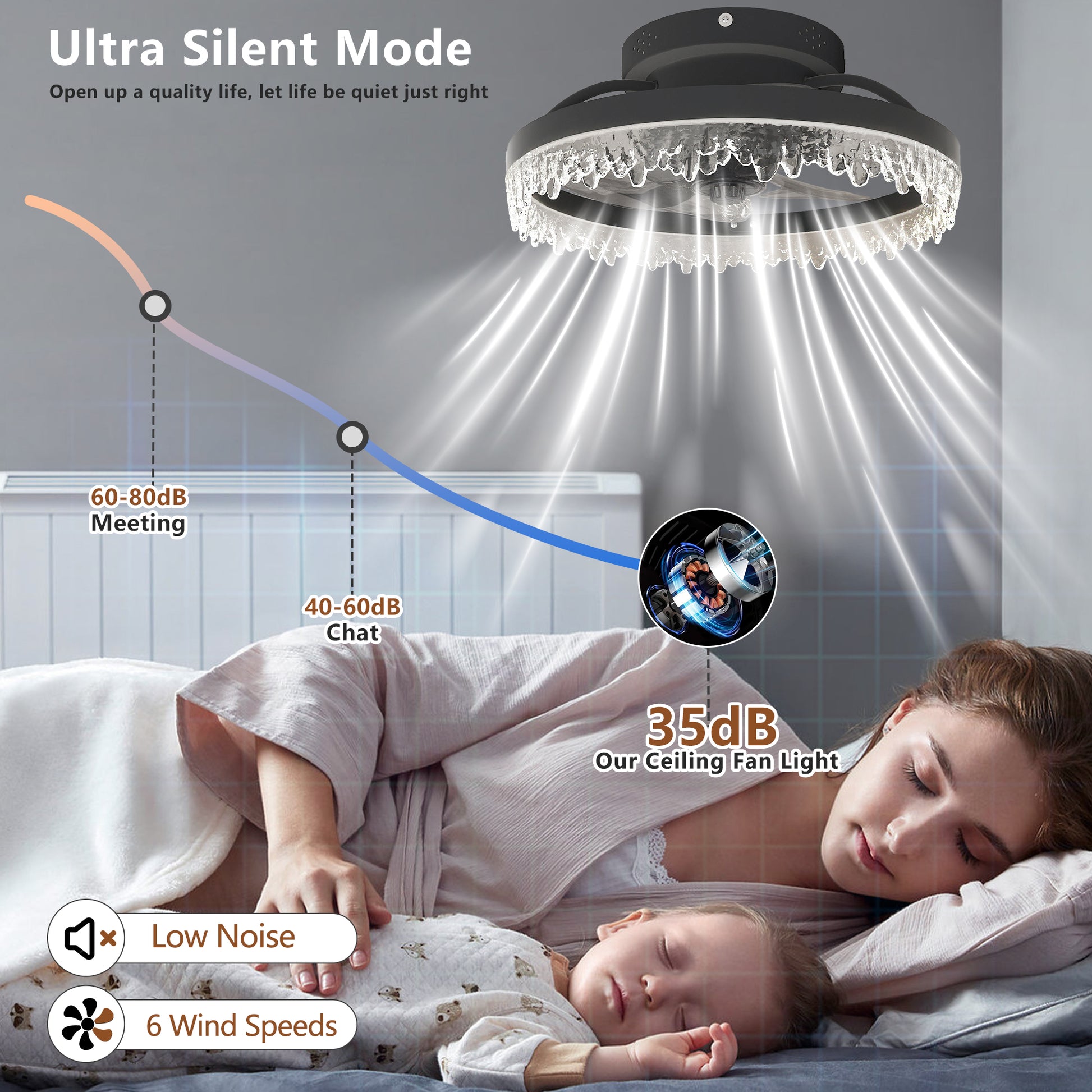 16" Black Flush Mount Ceiling Fan with Dimmable LED - view 4