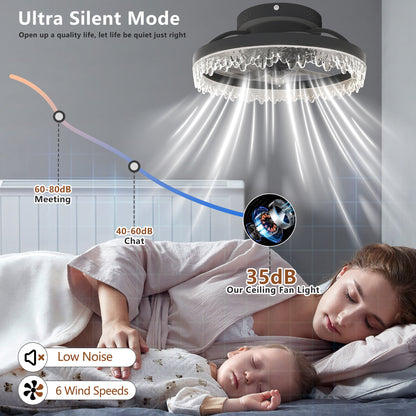 16" Black Flush Mount Ceiling Fan with Dimmable LED - view 4